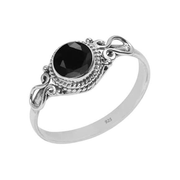 Black Tourmaline Stone Ring, Handmade 925 Sterling Silver Rings for Women Girls - Picture 1 of 4